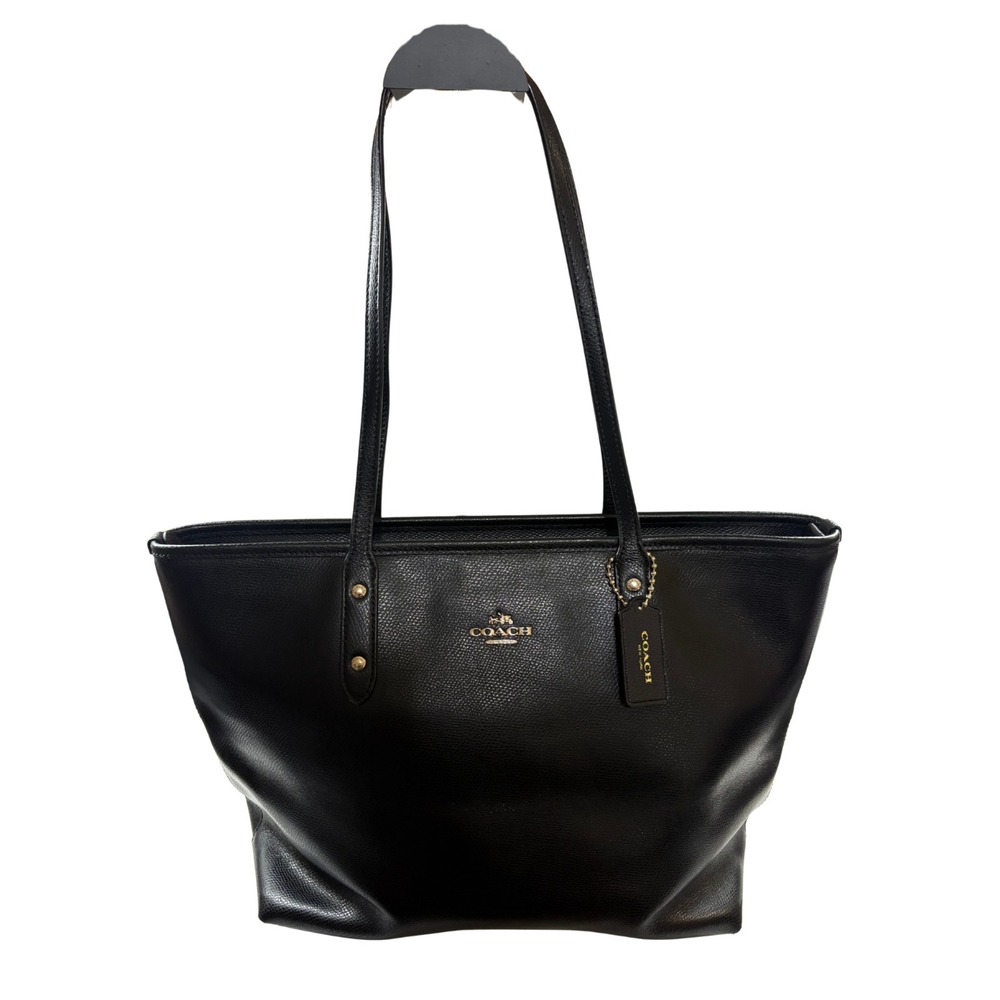 COACH Crossgrain Large City Tote Shoulder Midnight Black Zip Purse #F36875
